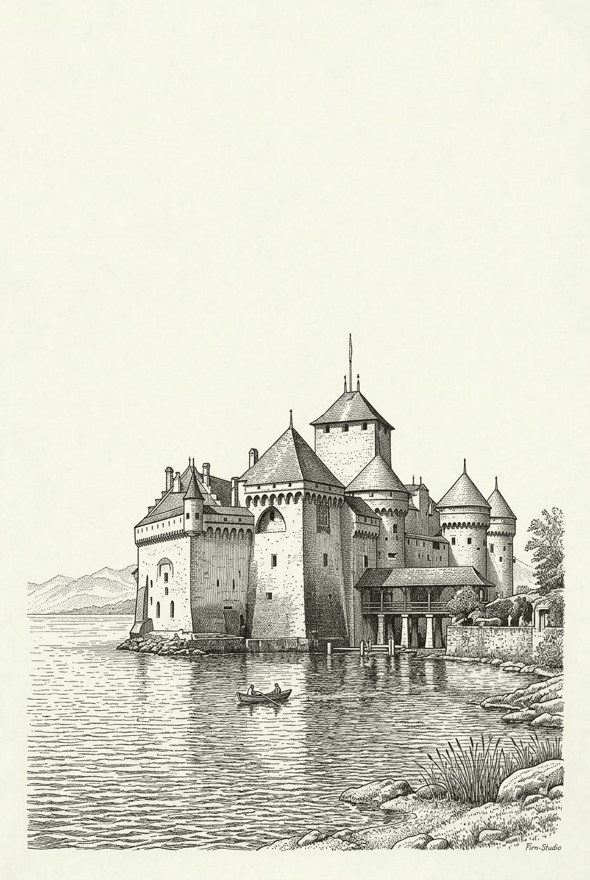 Affiche Château de Chillon Estampe — Collection Héritage Firn Studio
