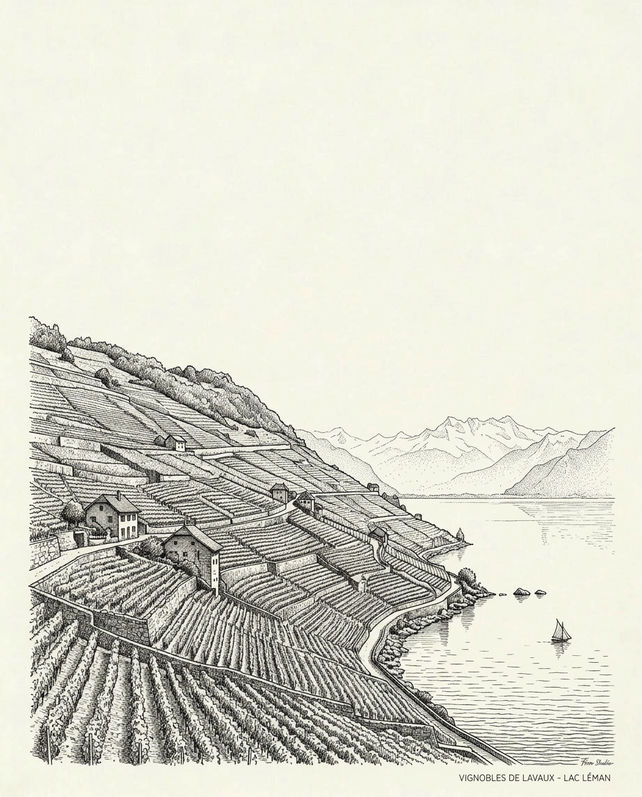 Lavaux UNESCO · Estampe Vignes du Léman